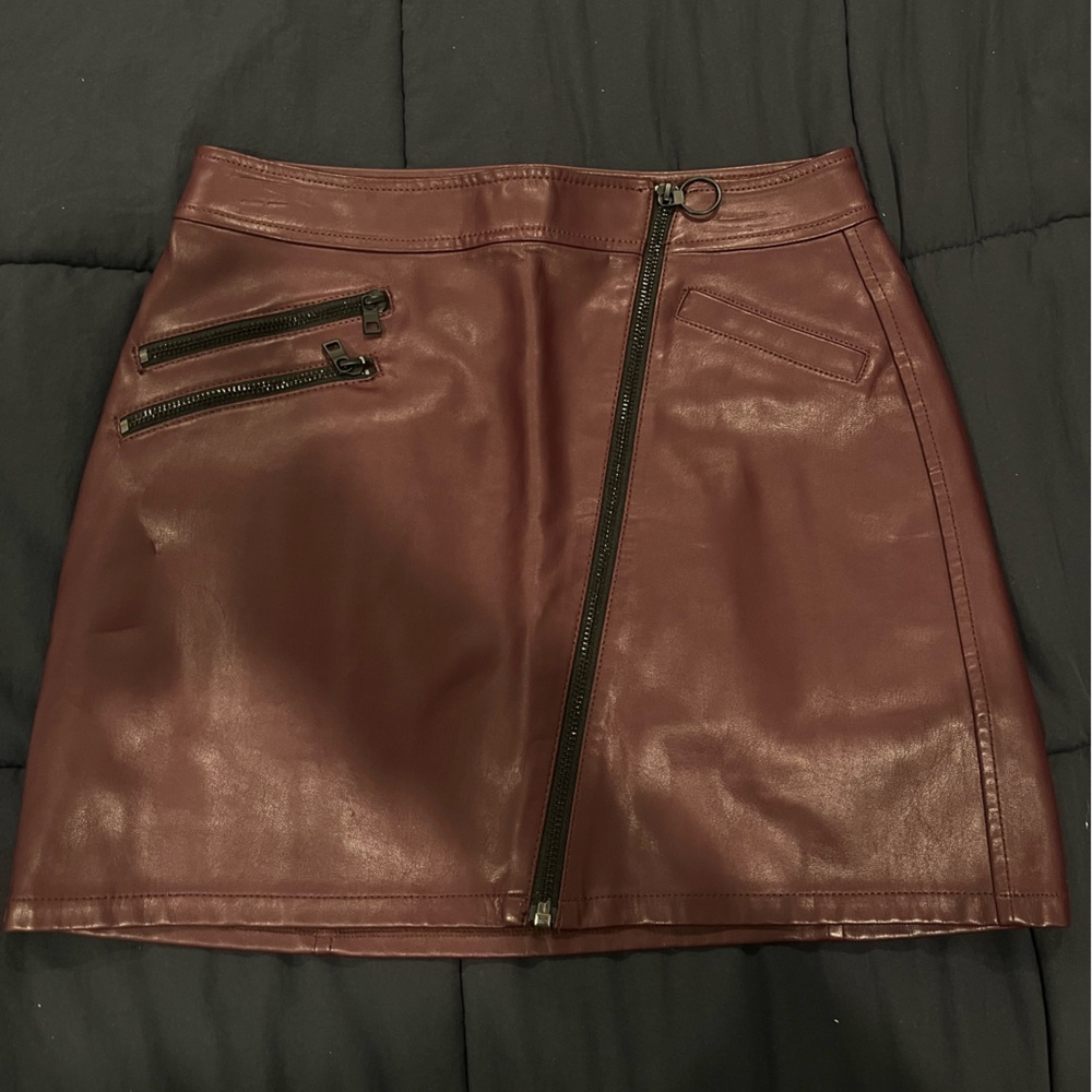 Express Burgundy Leather Mini Skirt